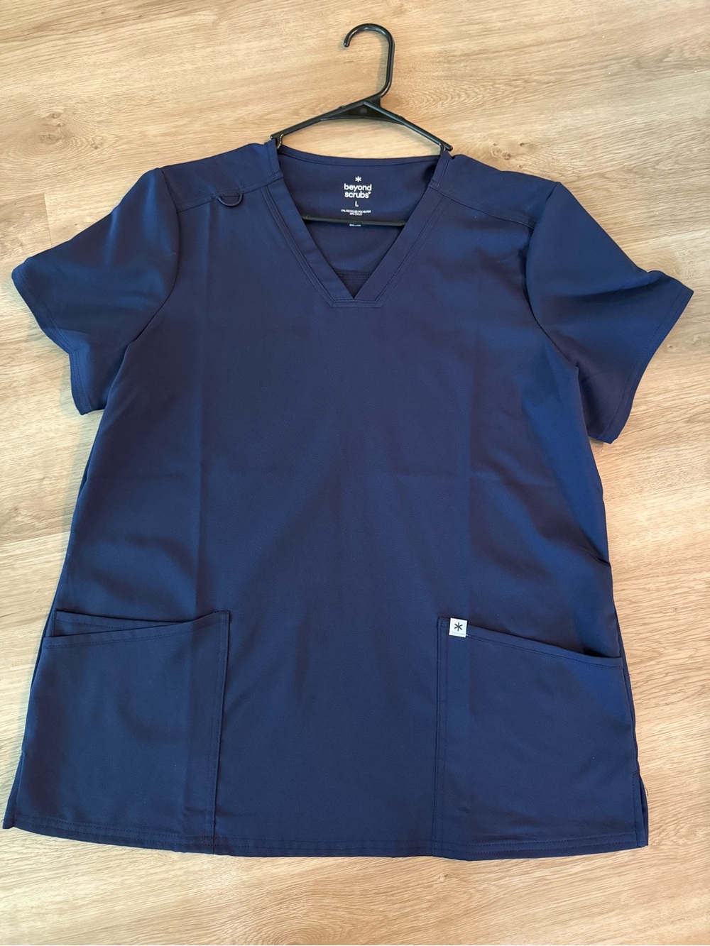 Beyond Scrubs Women's Navy V-Neck Short Sleeve Scrub Top and joggers pant set